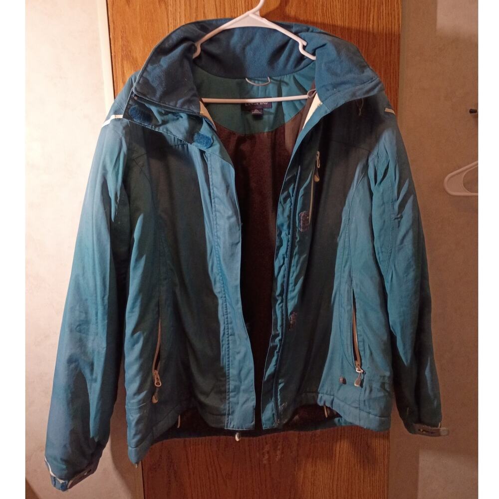 Lands End Womens Hooded Insulated Jacket Medium Blue Nylon Outdoor Winter Coat
